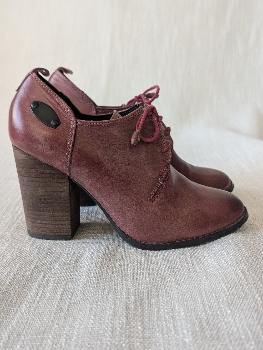 Calvin Klein Lace-Up Women's Heeled Booties in Burgundy